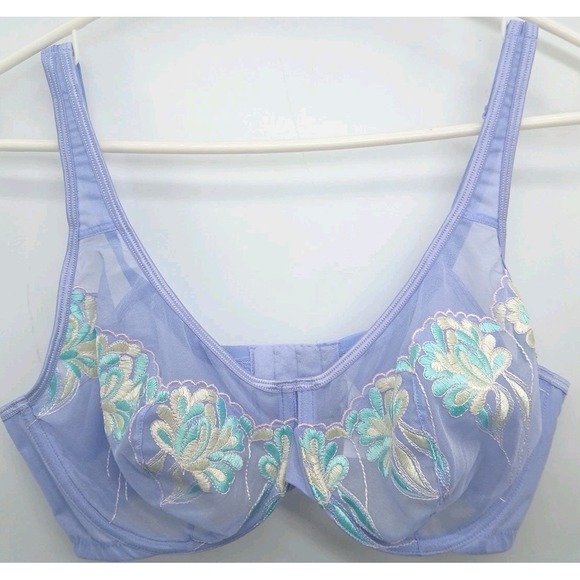 Cacique Other - Cacique Periwinkle Blue Lace Sheer Floral Embroidered Mesh Underwire Bra 40c New